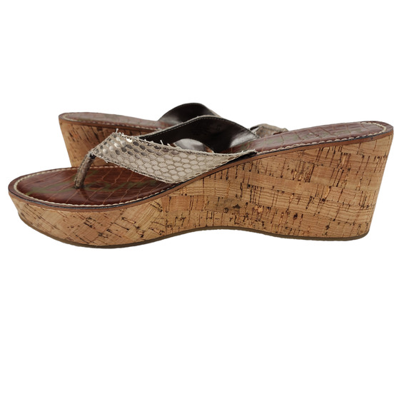 Sam Edelman Womens Wedge Sandals sz 11 M Romy Cork Thong Platform Snake Print - Picture 4 of 13